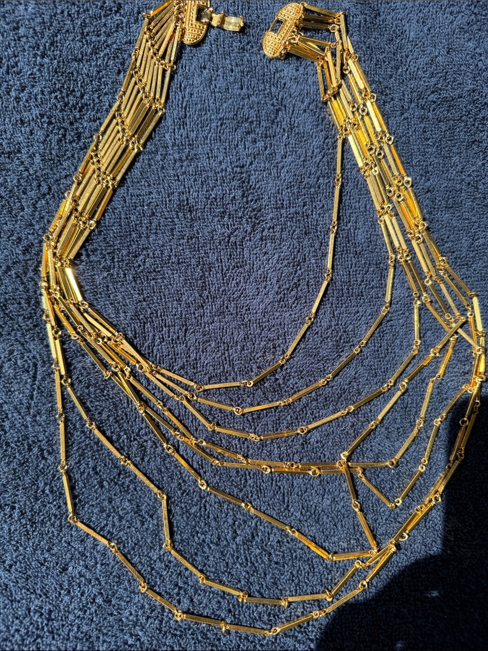 VTG 80s Signed D’Orlan 22k Gold Plated Multi Strand Bar Link Necklace